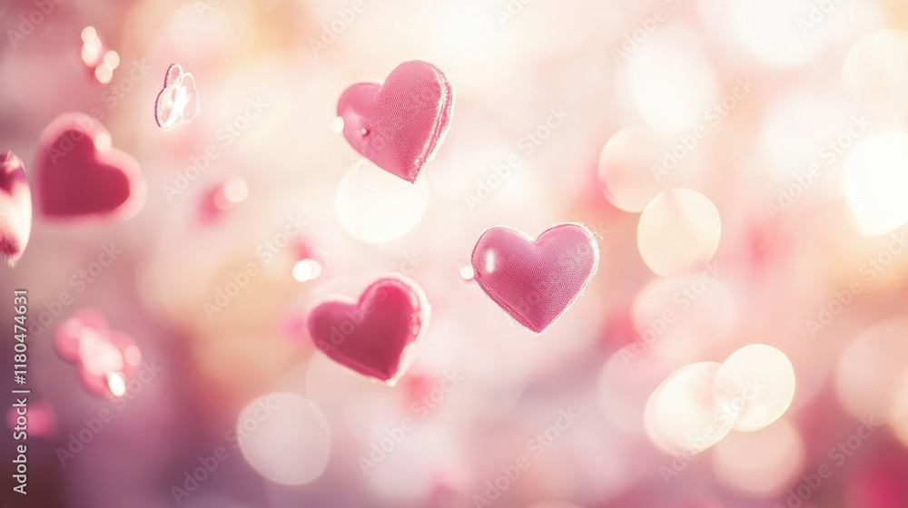 Floating Pink Glitter Hearts: A Romantic Valentine's Day Background Floating Pink Glitter Hearts: A Romantic Valentine's Day Background