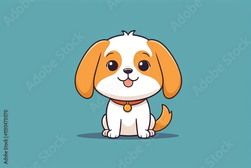 cartoon dog with collar sitting on blue background
