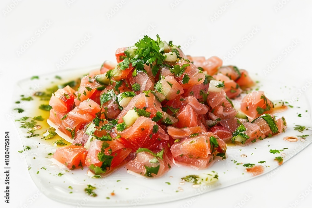 Detailed Color Image of Ceviche on a White Background Generative Ai Detailed Color Image of Ceviche on a White Background Generative Ai