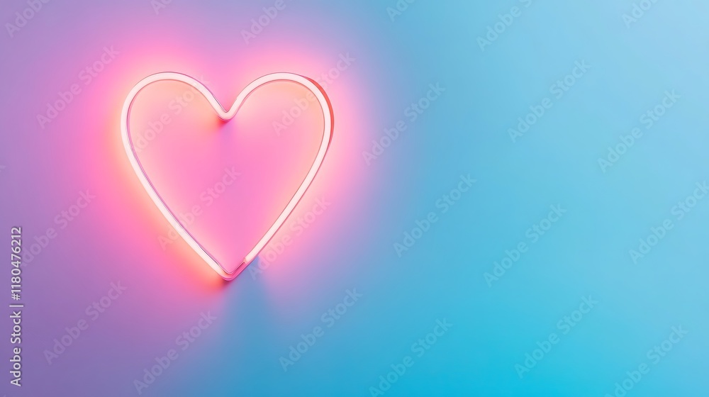 Pink Neon Heart Shape on Pastel Background Pink Neon Heart Shape on Pastel Background