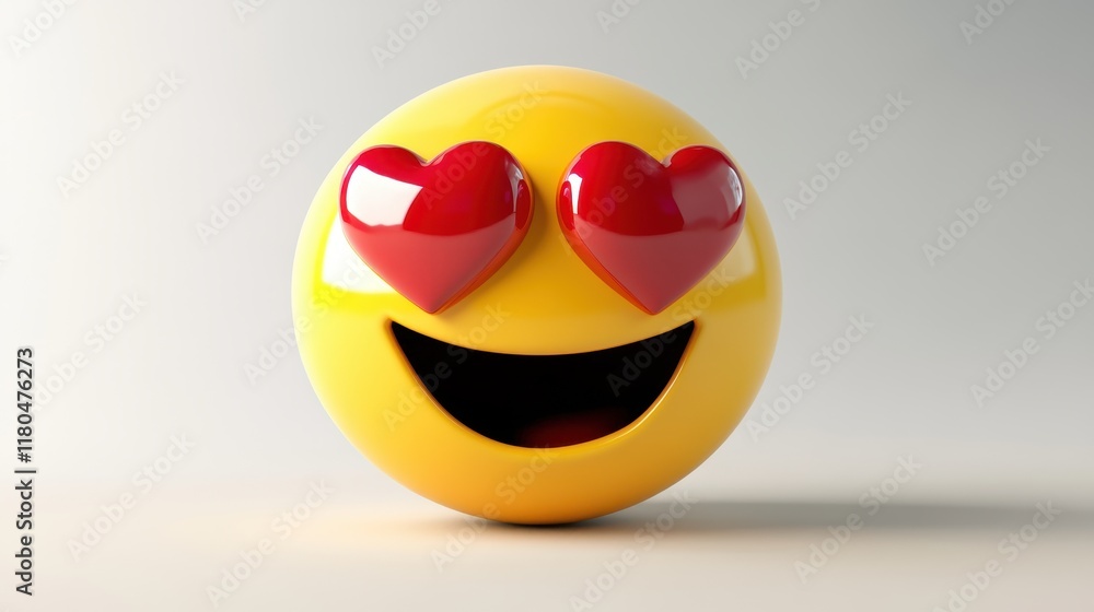 Fototapeta premium Joyful Emoji with Heart Eyes: A 3D Rendering of a Happy Smiley Face