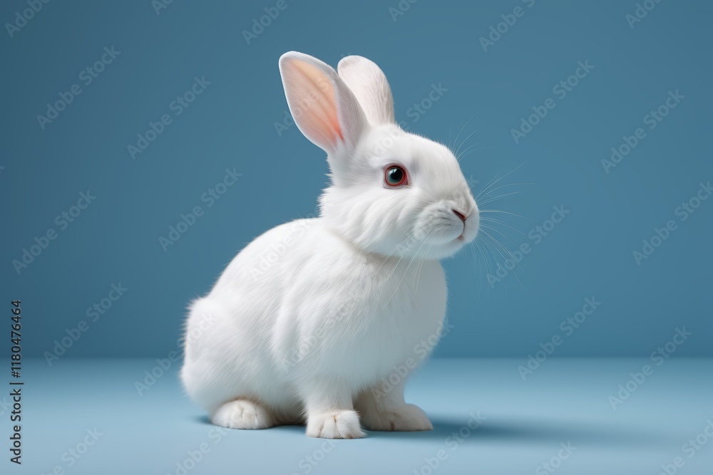 there is a white rabbit sitting on a blue surface there is a white rabbit sitting on a blue surface