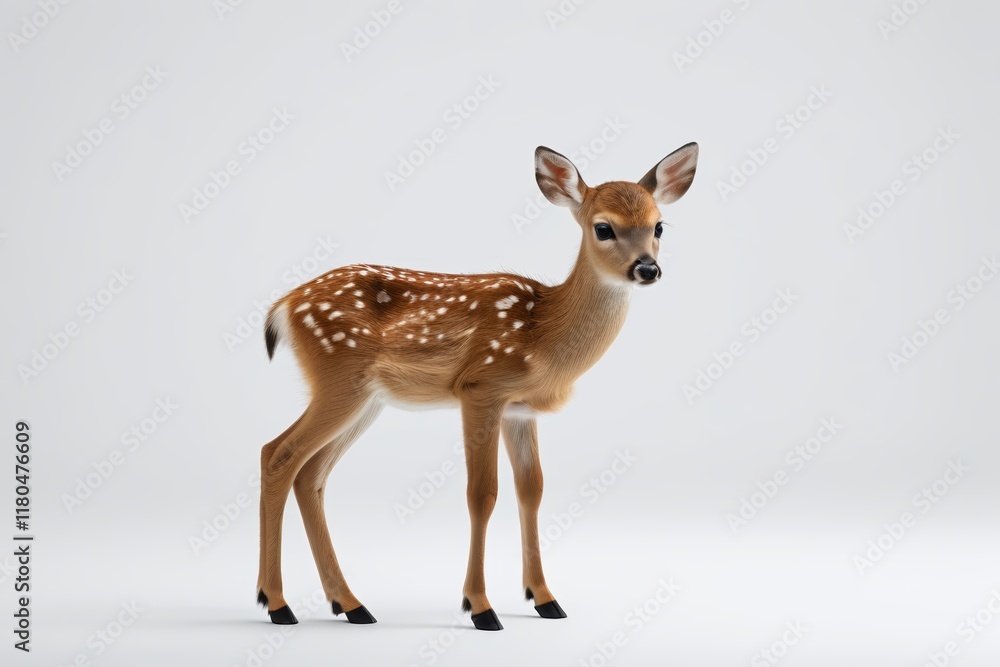 there is a small deer standing in a white room there is a small deer standing in a white room