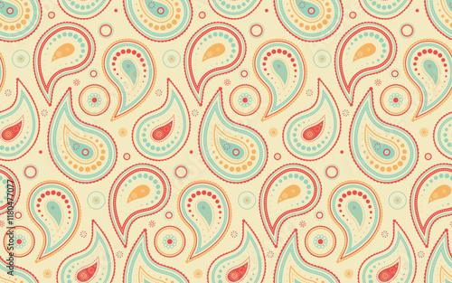 Wallpaper Mural Charming paisley pattern in a retro color palette.  Perfect for textile design, wallpaper, packaging, and website backgrounds.  The vintage aesthetic offers a unique and stylish visual appeal. Torontodigital.ca