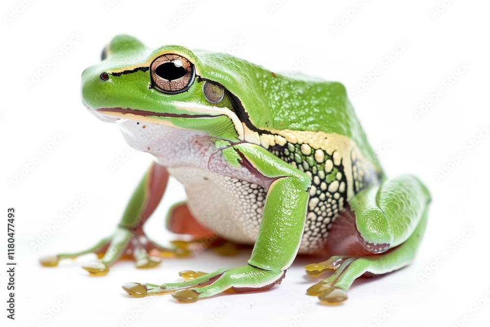 Vibrant Image of European Green Tree Frog Sitting Isolated on White Vibrant Image of European Green Tree Frog Sitting Isolated on White