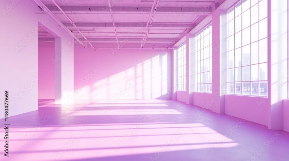 Pink loft studio sunlight city view interior design Pink loft studio sunlight city view interior design