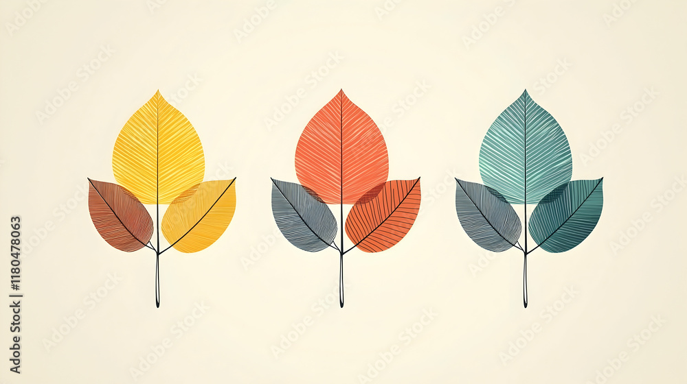Three colorful autumn leaves graphic design. Three colorful autumn leaves graphic design.