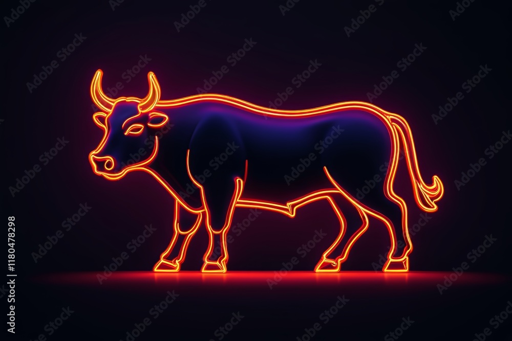 Fototapeta premium neon bull on a dark background with a red light