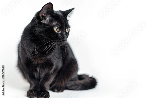 High Resolution of a Black Bombay Cat Sitting Idel photo