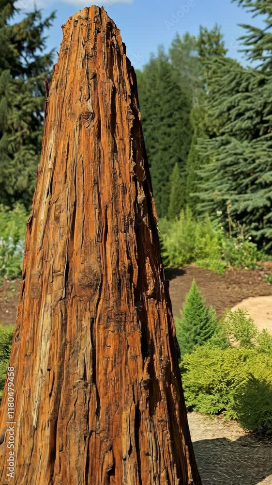 Beautiful weathered tree stump stands tall in a vibrant garden surrounded by lush greenery Beautiful weathered tree stump stands tall in a vibrant garden surrounded by lush greenery