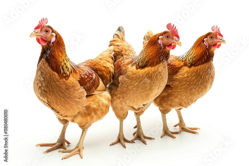 Brown Chicken Collection Profile, Portrait, Standing, Animal Bundle Isolated on a White Background photo