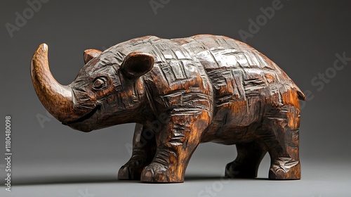 Carved Wooden Rhinoceros Sculpture Studio Shot photo