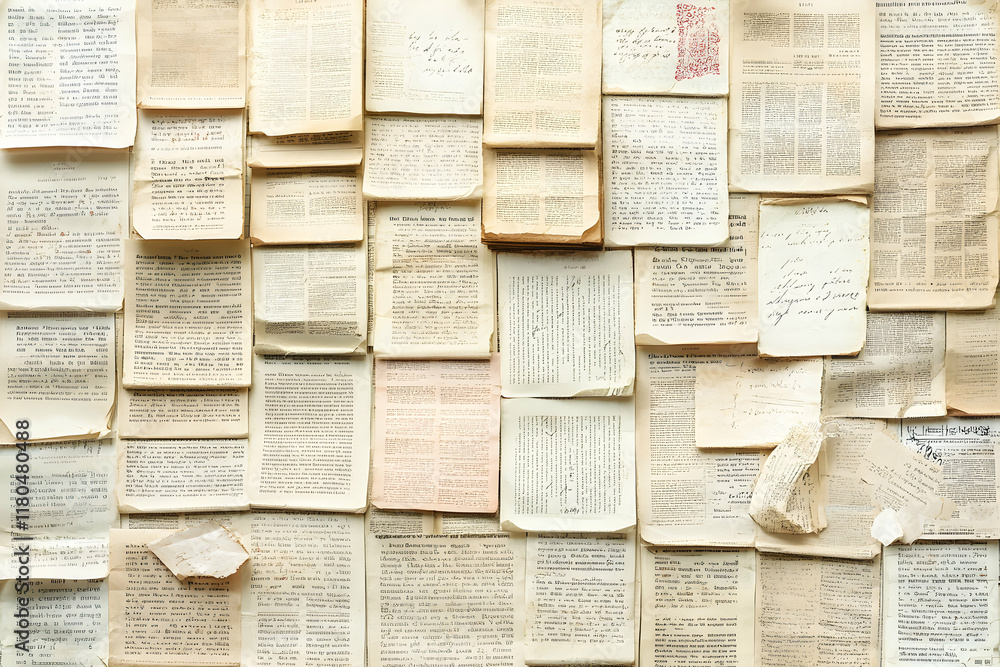 Obraz premium Antique papers background texture. Collection of aged documents and handwritten notes create a vintage, historical feel. Perfect for design projects requiring a nostalgic or scholarly aesthetic.