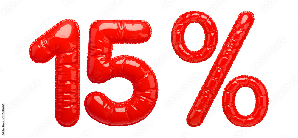 15% Sale banner with red balloons. Bright, glossy red inflatable balloon numbers and a percentage sign isolated on a transparent background. 15% Sale banner with red balloons. Bright, glossy red inflatable balloon numbers and a percentage sign isolated on a transparent background.