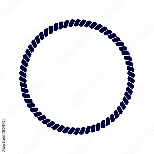 Circle rope frame. Thread, hemp twine, jute, steel cable round element. Vignette for picture or mirror in maritime, yacht or nautical style. Vector graphic illustration.