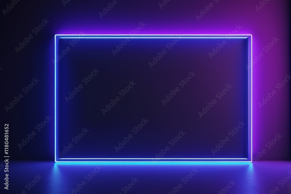 a neon frame in a dark room with a purple light a neon frame in a dark room with a purple light