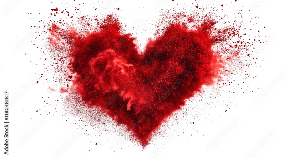 Red powder explosion forming a heart shape isolated on white background Red powder explosion forming a heart shape isolated on white background