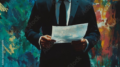 Businessman Reading Document: A Dramatic Abstract Painting