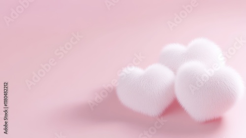 Three Fluffy White Hearts on a Pink Background