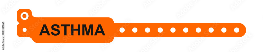 Obraz premium Medical alert bracelet. Asthma warning wristband mockups isolated on white background. Patient wrist band for clinic or hospital. Vector flat illustration.