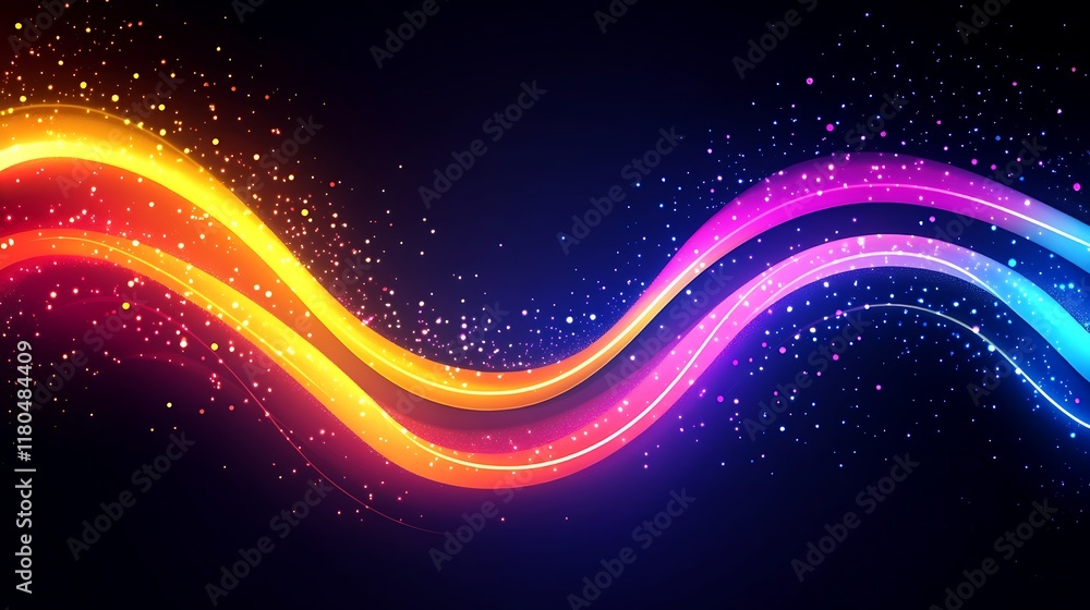 Obraz premium Abstract Colorful Waves with Glowing Particles Background