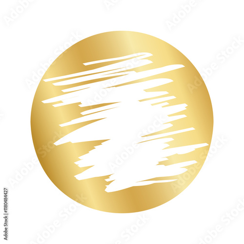 Golden round scratch card surface with scraped textures. Gold scratchcard, lotto winner, money prize or sale coupon template isolated on white background. Vector illustration.