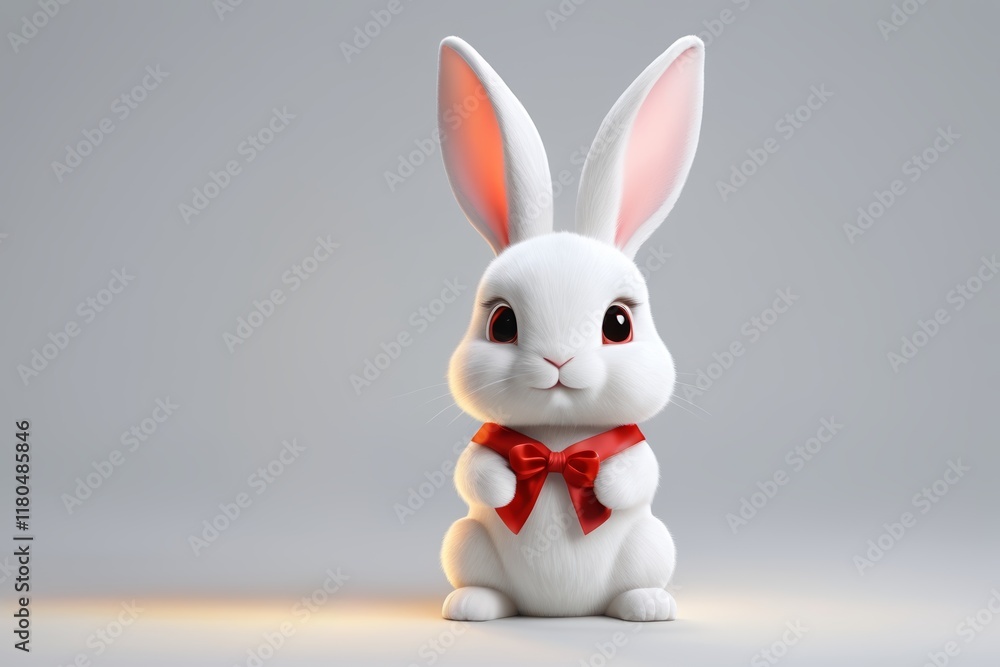 Obraz premium there is a white rabbit with a red bow on its neck
