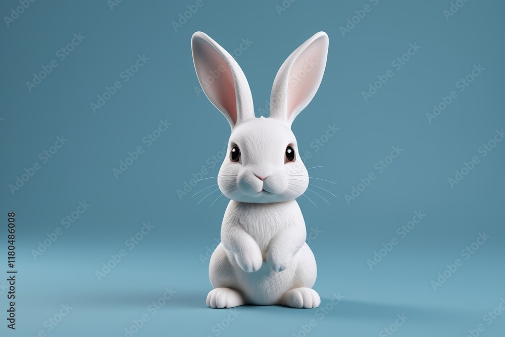 there is a white rabbit that is sitting on a blue surface there is a white rabbit that is sitting on a blue surface