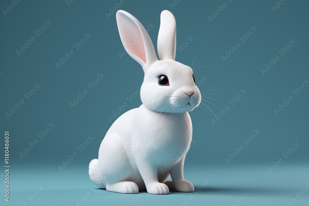 there is a white rabbit sitting on a blue surface there is a white rabbit sitting on a blue surface