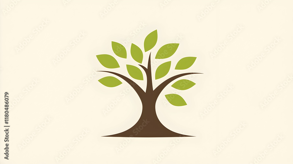 Simple graphic illustration of a tree, nature, logo, background is light beige. Simple graphic illustration of a tree, nature, logo, background is light beige.
