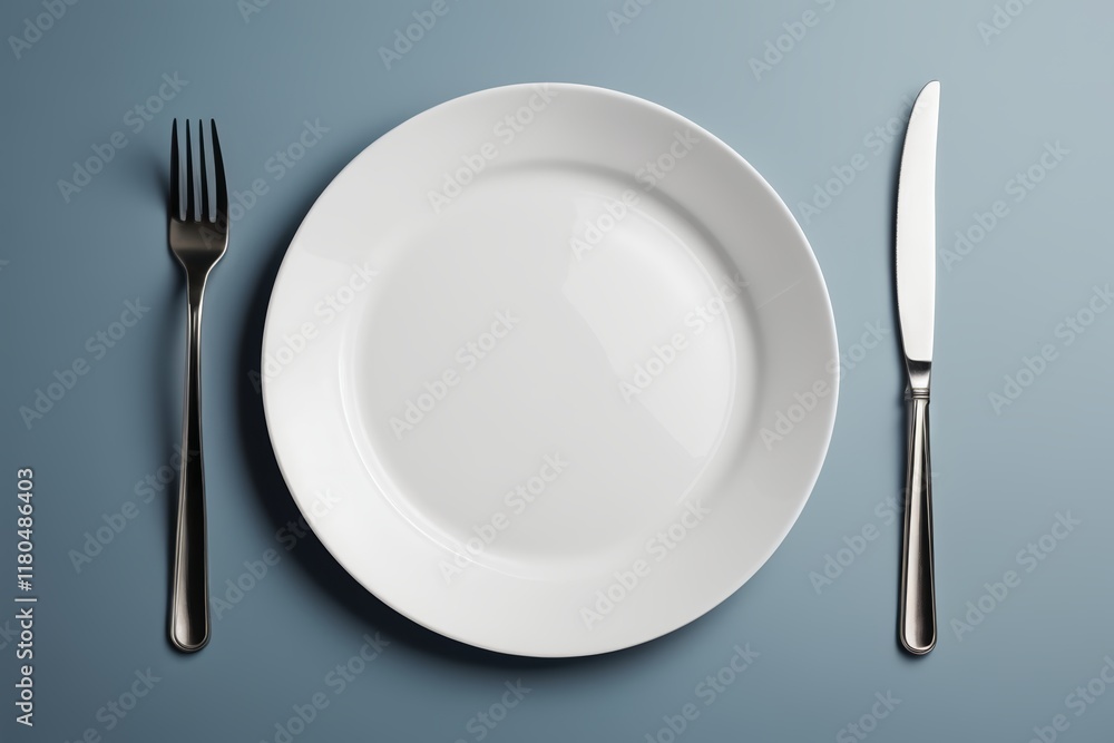 there is a plate, fork and knife on a table there is a plate, fork and knife on a table