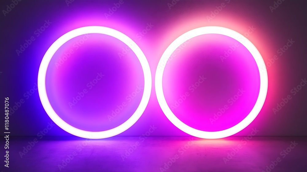 Obraz premium Two Neon Circles Illuminate a Purple Wall