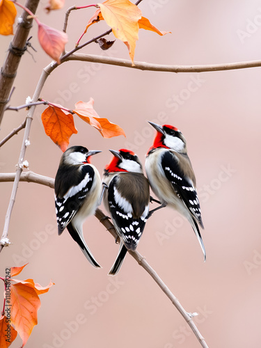 grosbeaks bunched together eating in Autumn photo