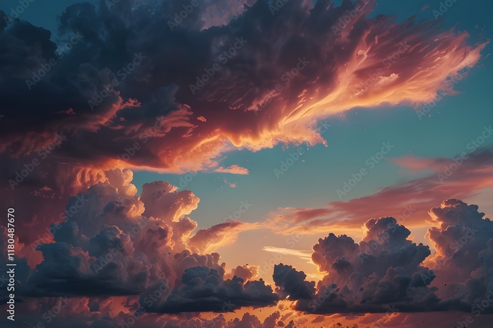 Naklejka premium Sky in the pink and blue colors. effect of light pastel colored of sunset clouds cloud on the sunset sky background with a pastel color Generative AI
