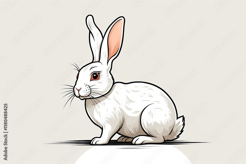 Fototapeta premium there is a white rabbit sitting on the ground with a white background