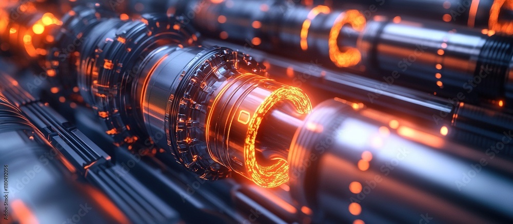 Abstract metal tubes glowing orange. Abstract metal tubes glowing orange.