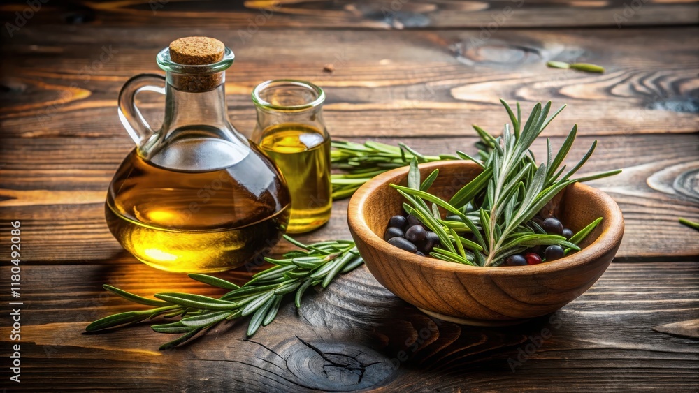 Olive oil and balsamic vinegar with rosemary and sage in a rustic wooden bowl, rustic, balsamic vinegar, rustic Olive oil and balsamic vinegar with rosemary and sage in a rustic wooden bowl, rustic, balsamic vinegar, rustic