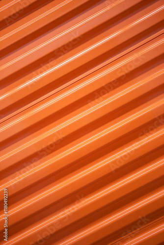 Close-up Orange Corrugated Metal Surface with Diagonal Ridges and Highlights, Showcasing Industrial Design and Texture