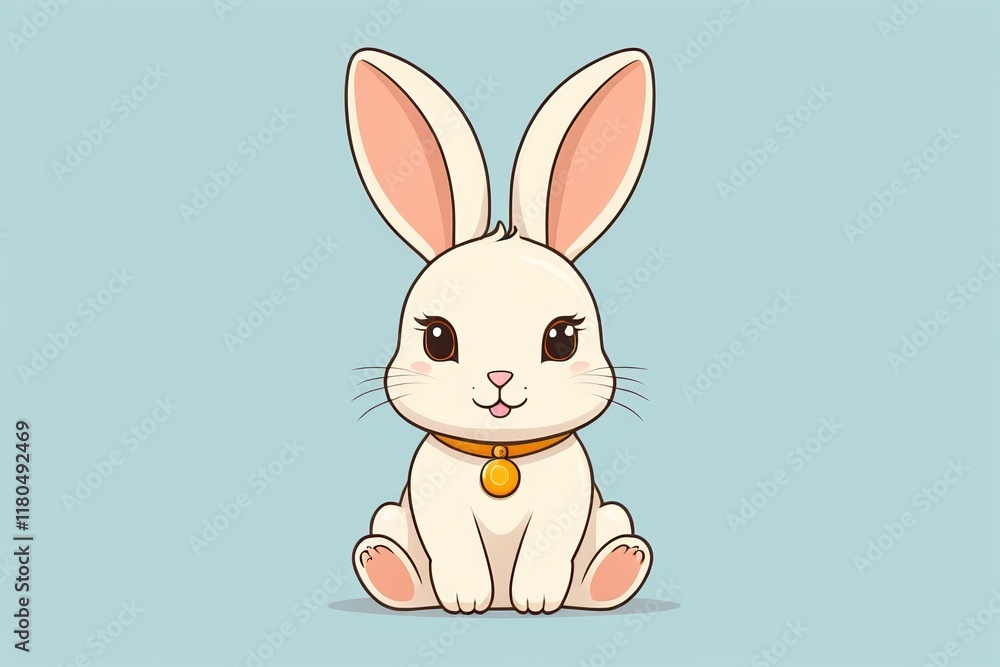 Obraz premium cartoon rabbit with collar sitting on blue background