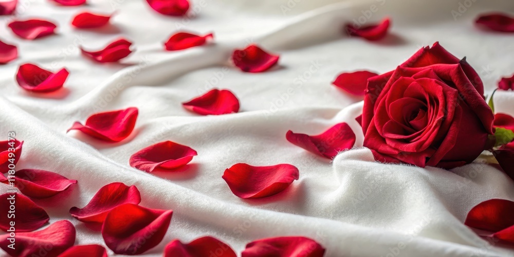 delicate red rose petals scattered on a soft, white velvet surface, flowers, petals delicate red rose petals scattered on a soft, white velvet surface, flowers, petals