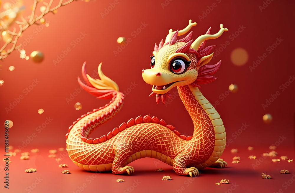 Obraz premium Gold chinese dragon on the red background 