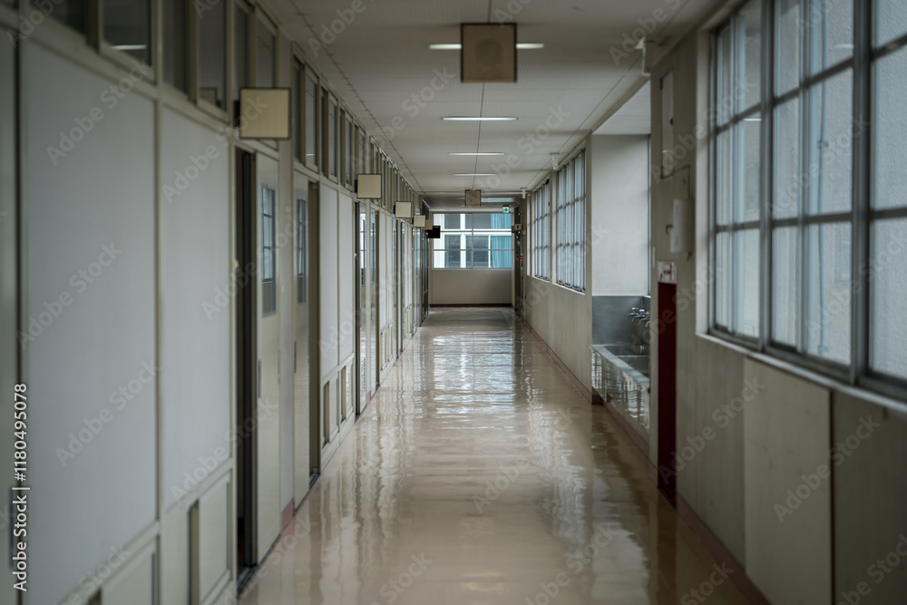 Obraz premium 小学校・中学校・高校の校舎・学校の廊下 