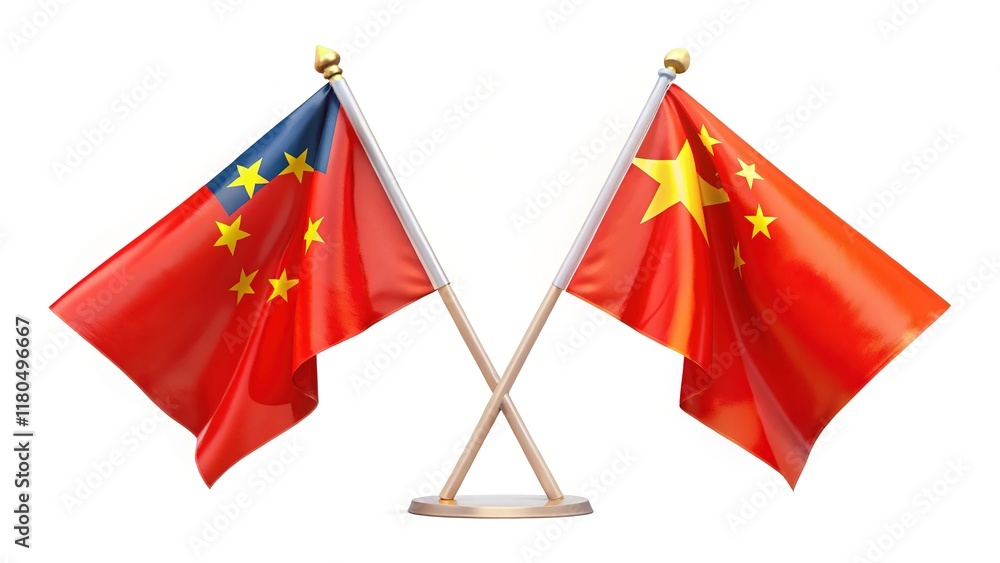 3D Rendered Crossed Flags China Vietnam, High-Resolution Image, Isolated Background 3D Rendered Crossed Flags China Vietnam, High-Resolution Image, Isolated Background