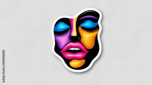 Vibrant abstract face sticker. Bold colors and graphic design.  A modern, eye-catching design.