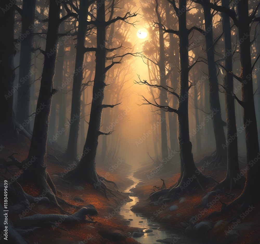 Naklejka premium Illustration of dark spooky woods.