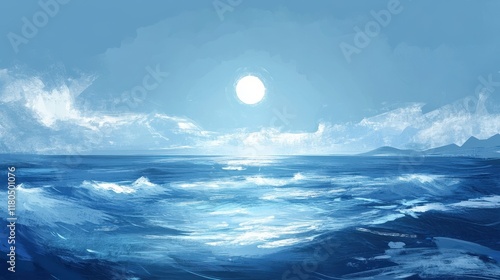 Abstract Seascape Painting of Ocean Waves and Sky
