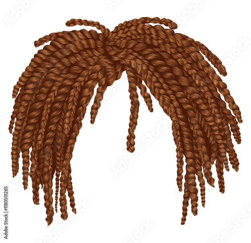 trendy african long  hair red braids . 
realistic  3d . fashion beauty style .hairstyle wig