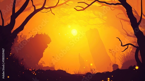 Wallpaper Mural Silhouetted Forest at Golden Hour Sunset Landscape Torontodigital.ca