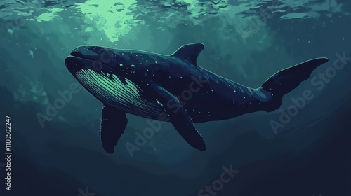 A majestic whale swims in the deep ocean