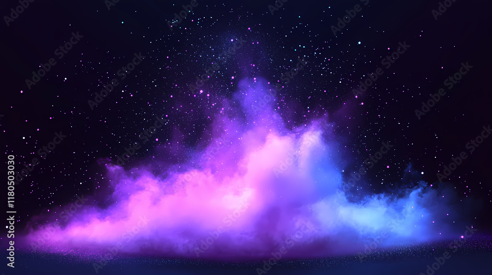 Glowing neon dust particles suspended in mid air, glow, neon. Nightglow. Illustration Glowing neon dust particles suspended in mid air, glow, neon. Nightglow. Illustration